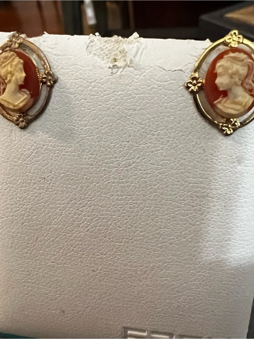 Gold-Tone Red Cameo Stud Earrings - Classic Women's Jewelry